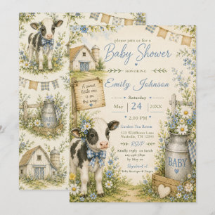 Blue Barn Cow Baby Shower Invitation