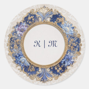Blue Baroque Floral Victorian Wedding Sticker