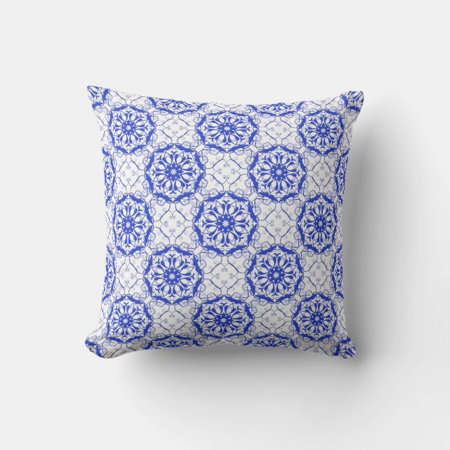 blue baroque style pattern cushion (Front)