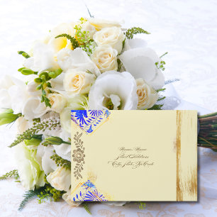 Blue Baroque Talavera Gold Hummingbird Wedding Envelope