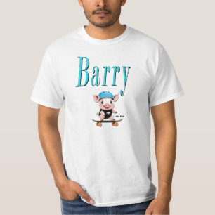 Blue Barry Name And Piggy Skateboarding, T-Shirt