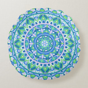 Blue Base Mandala Round Pillow
