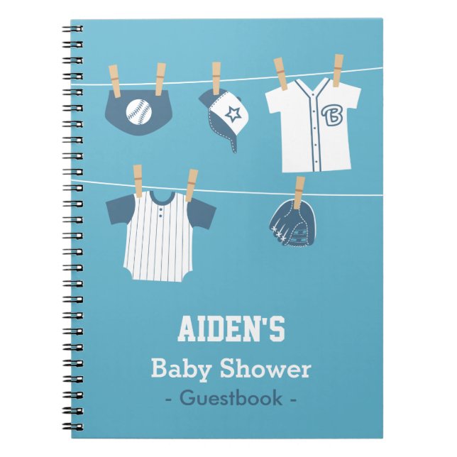 Blue Baseball Baby Boy Shower Guestbook Notebook (Front)
