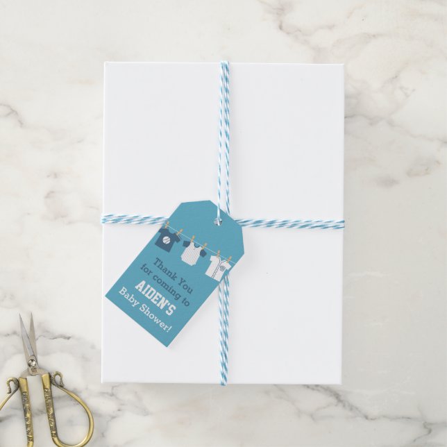 Blue Baseball Baby Boy Shower Party Labels (With Twine)