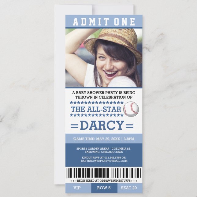Blue Baseball Baby Shower Party Invites (Front)
