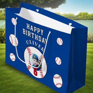 Blue Baseball Ball Kids Birthday Photo Large Gift Bag