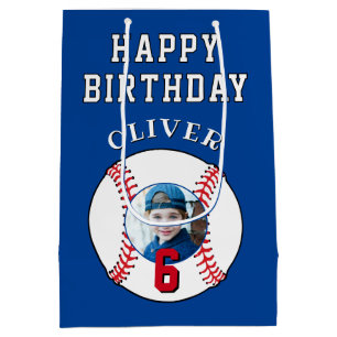 Blue Baseball Ball Kids Birthday Photo Medium Gift Bag