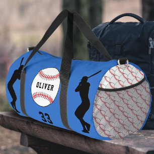 Blue Baseball Ball Player Silhouette Name  Duffle Bag