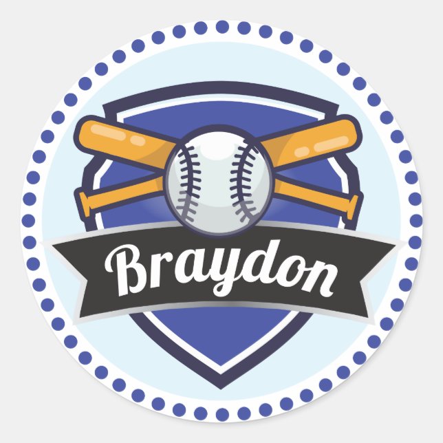 Blue Baseball Birthday Party Gift Seal Sticker (Front)