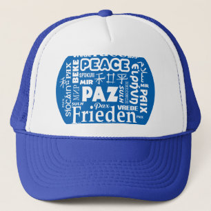Blue baseball cap multilingual peace words