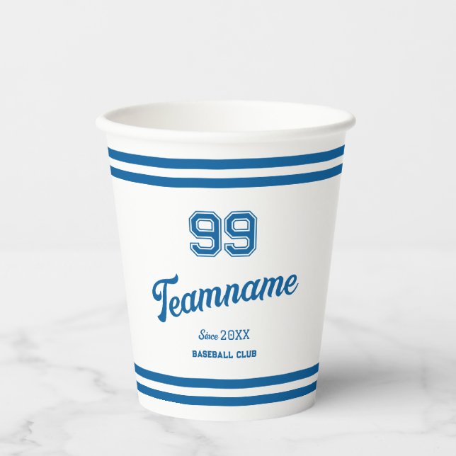 Blue Baseball Club Custom Player Number & TeamName Paper Cups (Front)