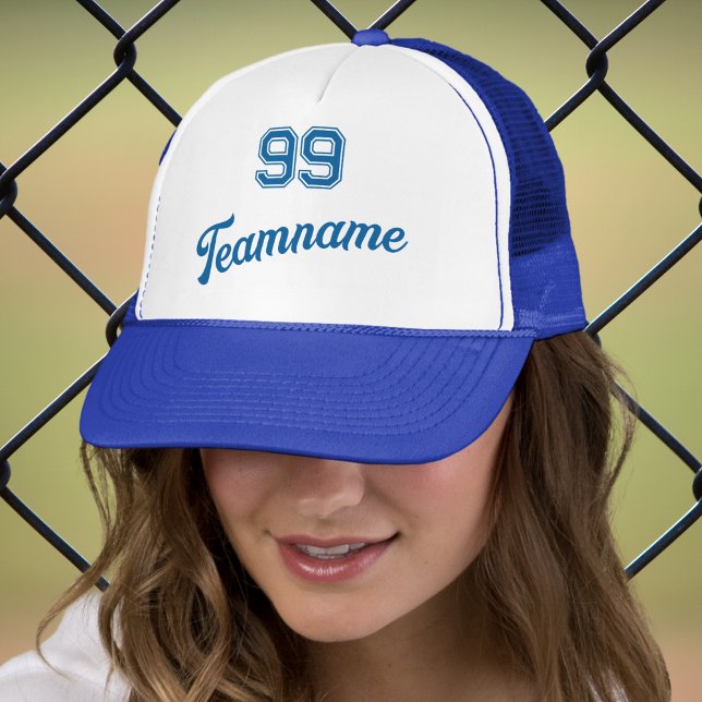 Blue Baseball Custom Player Number & Team Name Trucker Hat (Creator Uploaded)