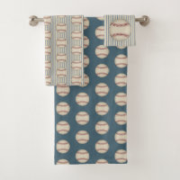 Blue Baseball Pattern Bath Towels Set Gift