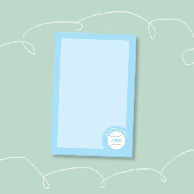 Blue Baseball Personalised Kids Post-It Notes  (Kid personalized blue baseball sticky notes .)