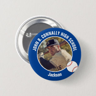 Blue Baseball Player Photo High School Spirit 6 Cm Round Badge