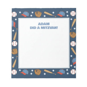 Blue Baseball Sport Theme Personalised Mitzvah Notepad