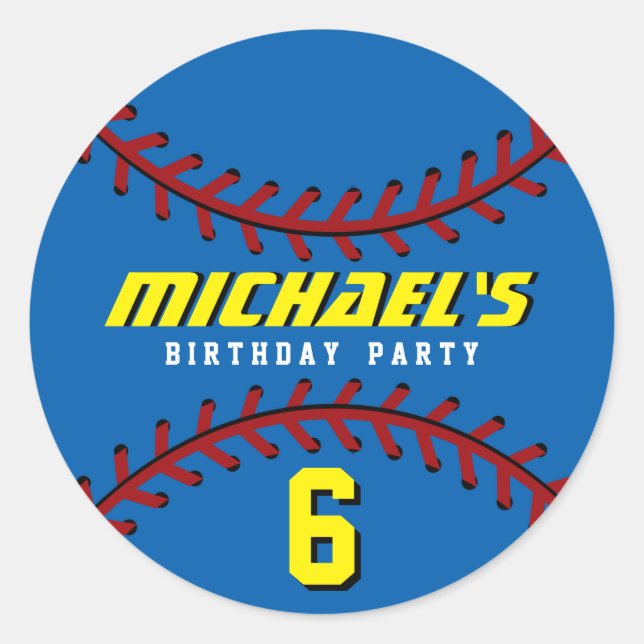 Blue Baseball Sticker Sports Kids Birthday Party (Front)