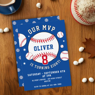 Blue Baseball Themed Kids Sports Birthday  Invitation
