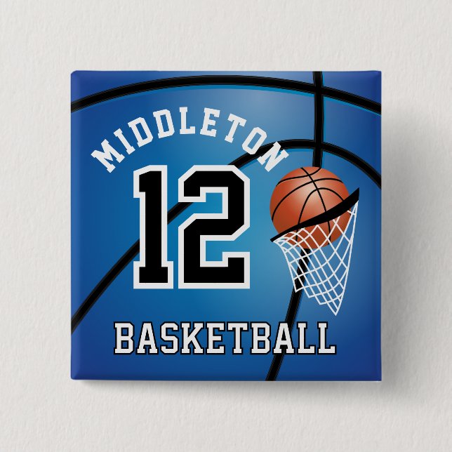 Blue Basketball  🏀 and Hoop | DIY Text  15 Cm Square Badge (Front)