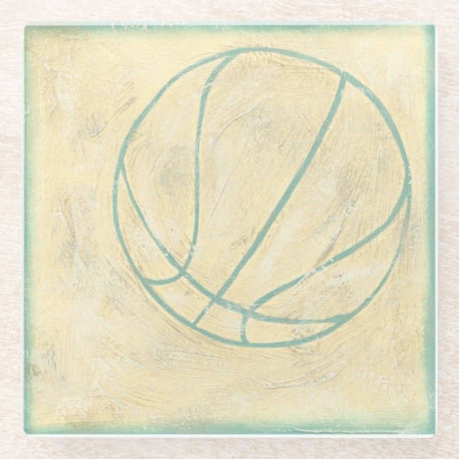 Blue Basketball by Chariklia Zarris Glass Coaster (Front)
