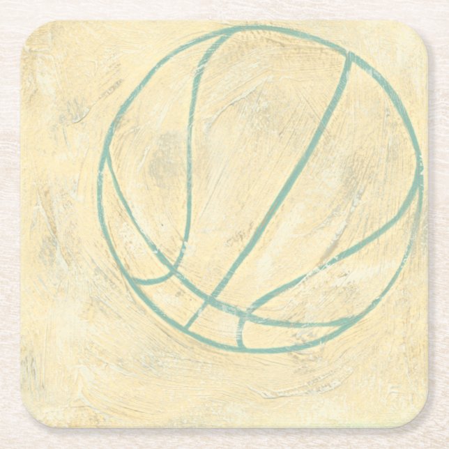 Blue Basketball by Chariklia Zarris Square Paper Coaster (Front)