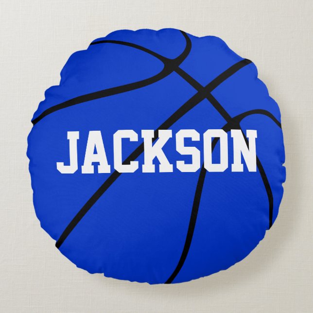 Blue Basketball Custom Round Throw Pillow (Front)