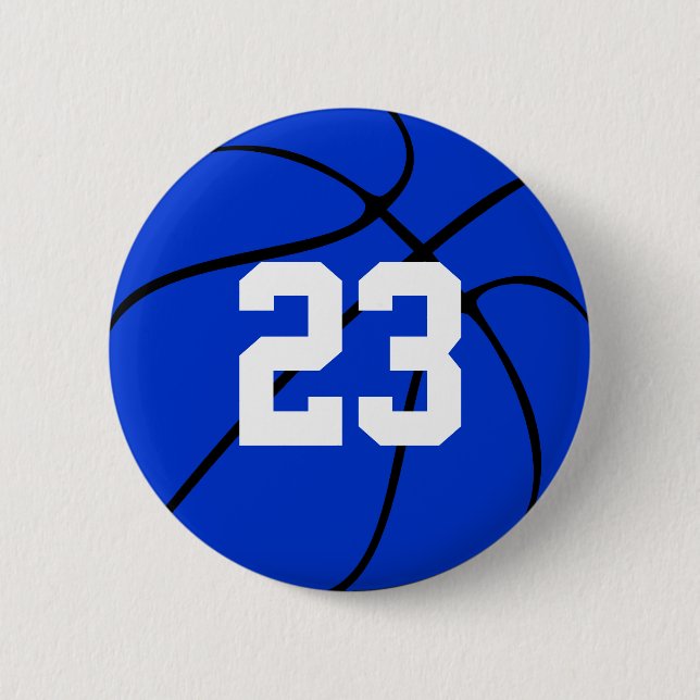 Blue Basketball Jersey Number Round Button (Front)