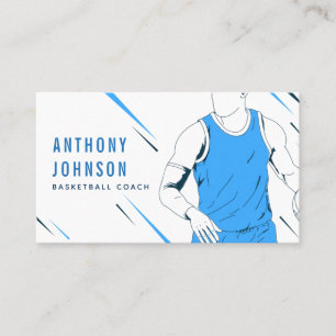 Blue Basketball Player Illustration Coach Trainer Business Card