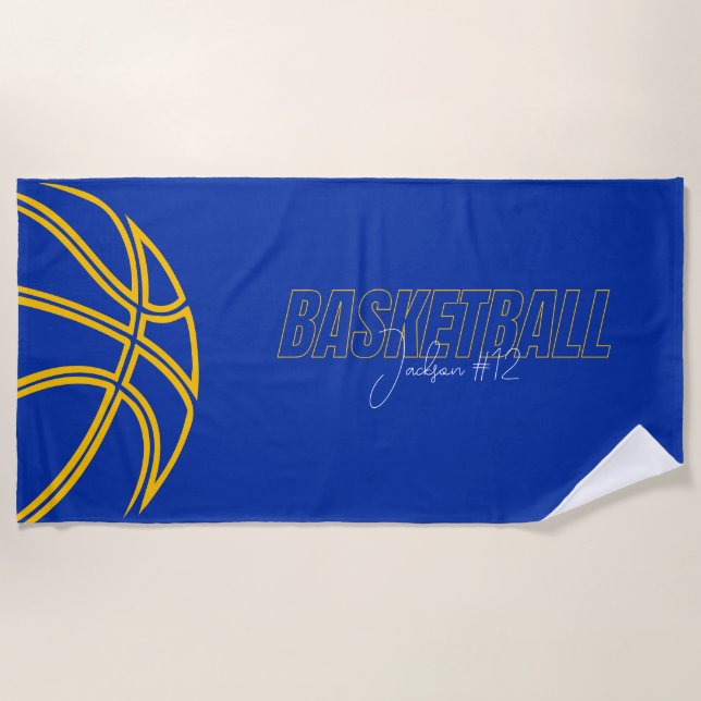 Blue Basketball Player Name Number Coach Sports Beach Towel (Front)