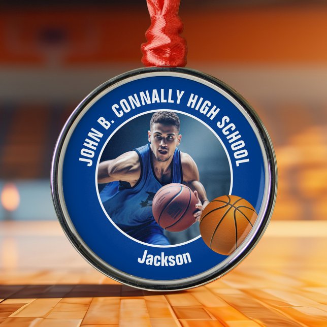 Blue Basketball Player Photo Christmas Metal Tree Decoration (Creator Uploaded)