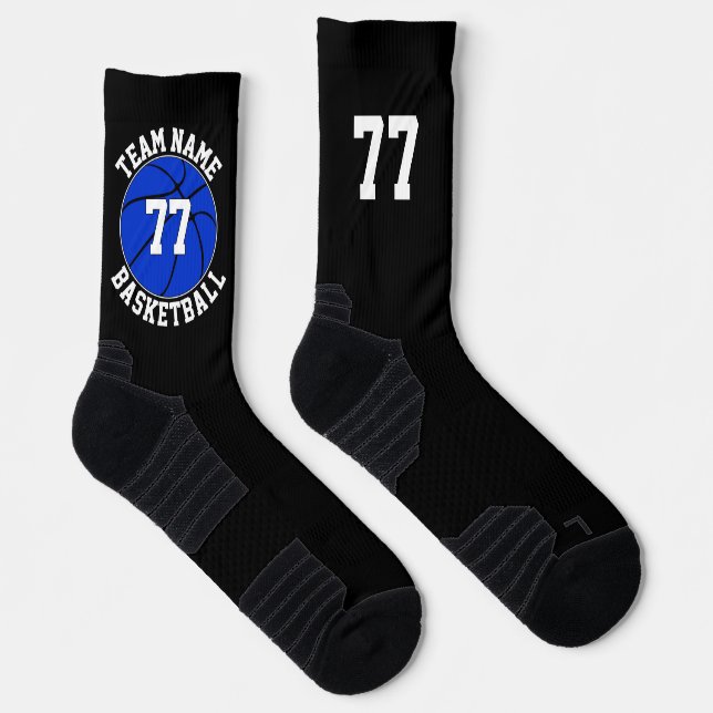 Blue Basketball Player Team Name and Number Sports Socks (Right)