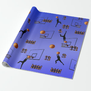 Blue Basketball Players Pattern, Wrapping Paper