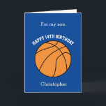 Blue Basketball Sport 14th Birthday Card<br><div class="desc">A blue personalised basketball 14th birthday card for son, grandson, godson, etc. You will be able to easily personalise the front with his name. The inside reads a birthday message, which you can easily edit as well. You can personalise the back of this basketball birthday card with the year. This...</div>