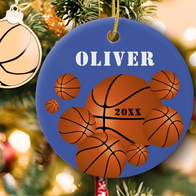 Blue Basketball Sports Kids Keepsake Christmas Ceramic Tree Decoration (Creator Uploaded)