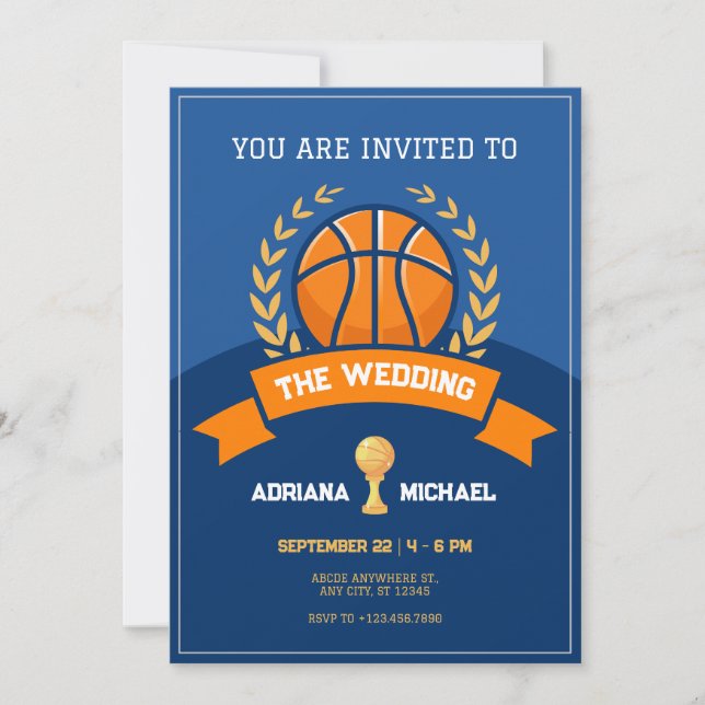 Blue Basketball trophy Wedding Invitation (Front)