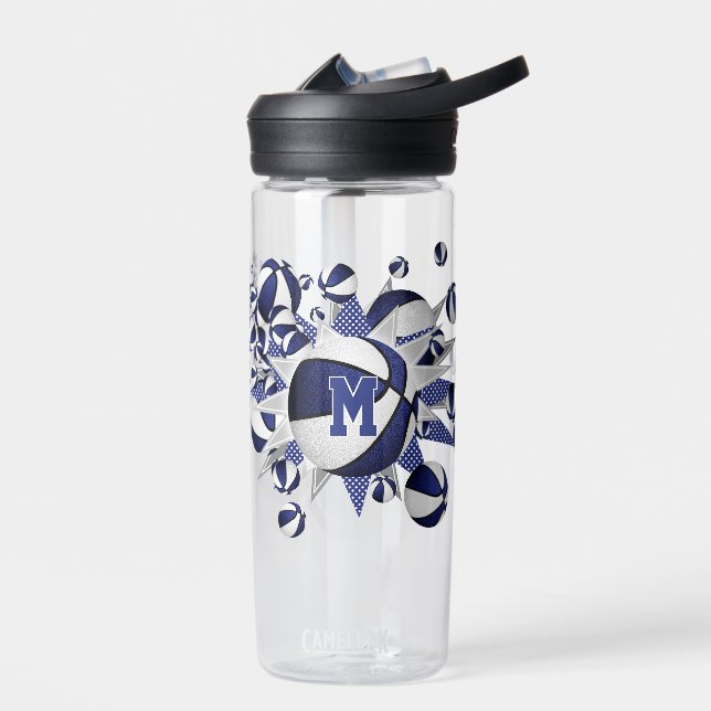 blue basketballs stars girls personalised water bottle (Left)
