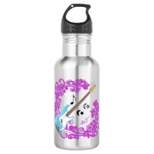 Blue Bass Guitar Purple Swirl Water Bottle