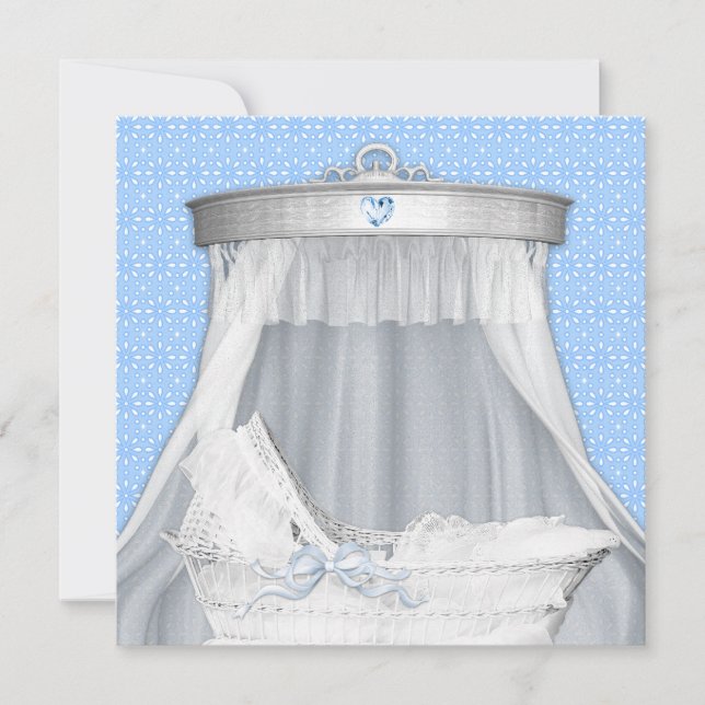 Blue Bassinet Baby Boy Shower Invitation (Front)