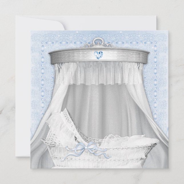 Blue Bassinet Baby Shower Invitation (Front)