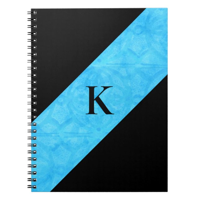 Blue Batik Black Monogrammed Notebook (Front)