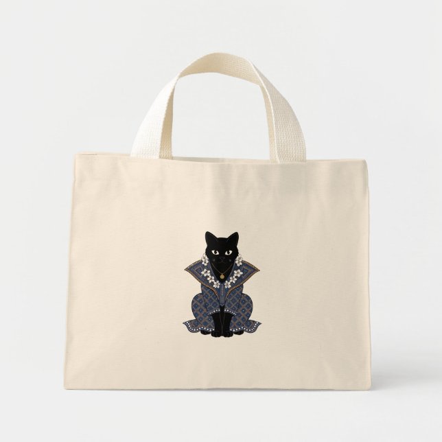 Blue Batik Cat Queen Tote Bag (Front)