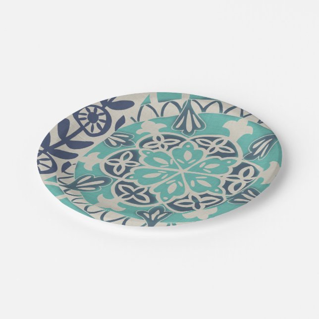 Blue Batik Tile I Paper Plate (Angled)