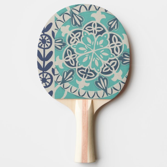 Blue Batik Tile I Ping Pong Paddle (Front)