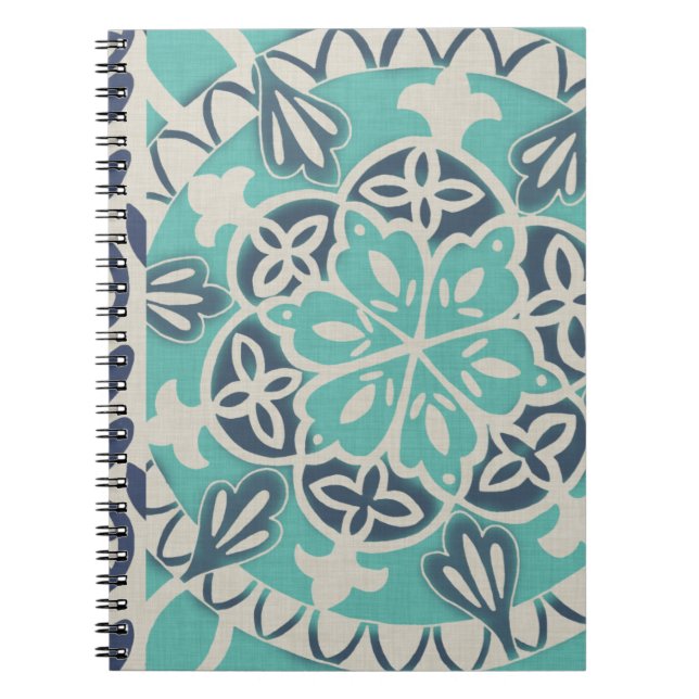Blue Batik Tile I Spiral Notebook (Front)