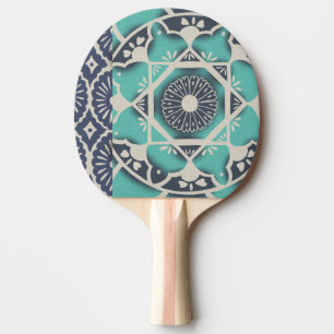 Blue Batik Tile II Ping Pong Paddle