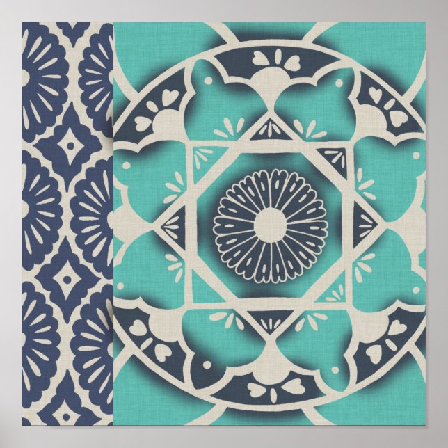 Blue Batik Tile II Poster (Front)