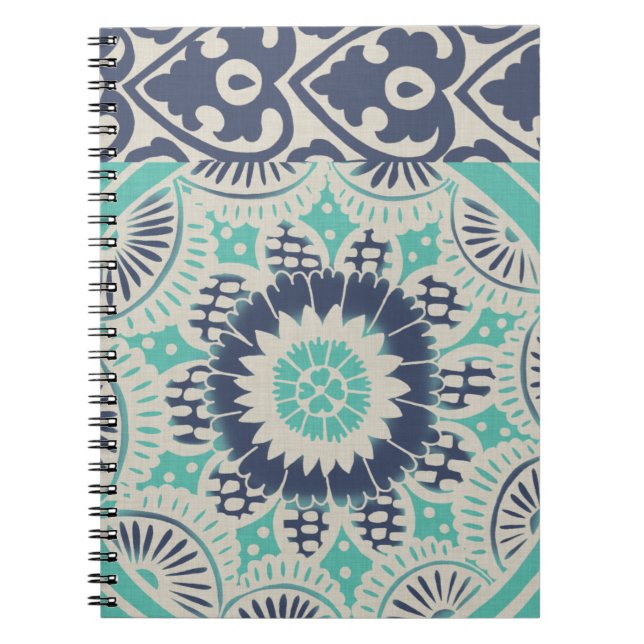 Blue Batik Tile III Spiral Notebook (Front)
