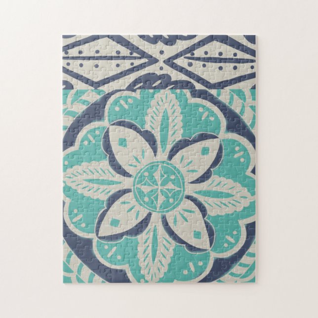 Blue Batik Tile IV Jigsaw Puzzle (Vertical)