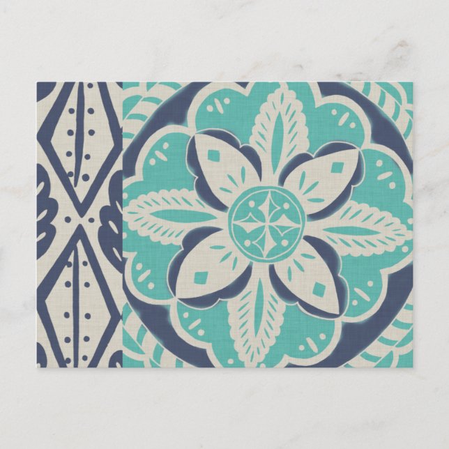 Blue Batik Tile IV Postcard (Front)