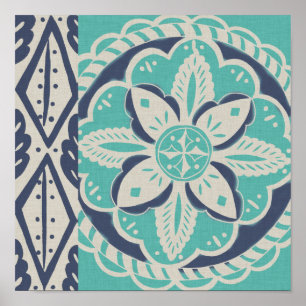 Blue Batik Tile IV Poster
